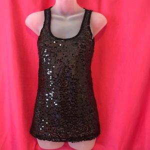 💕Black Sequin Tank with sheer lace back ~ small~
